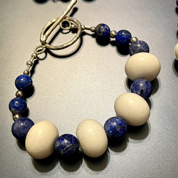 ๐HP๐Lapis Lazuli & White Glass Beads Sterling Jewelry Set - Picture 8 of 10